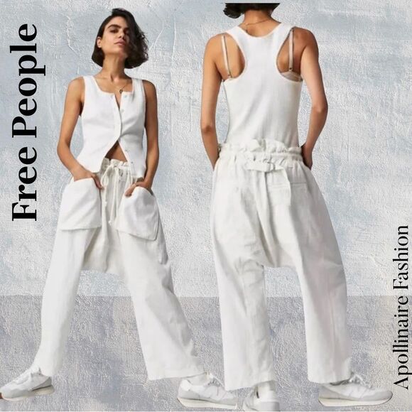 Free People Runyon Harem Pants White Size Medium New - Picture 1 of 7
